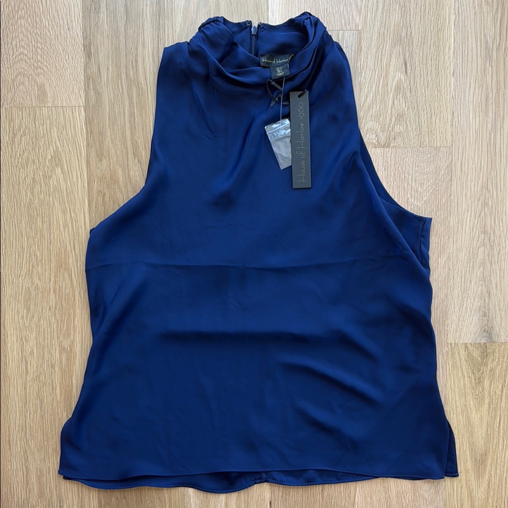 House of Harlow 1960 high neck back zip flattering top royal blue size large